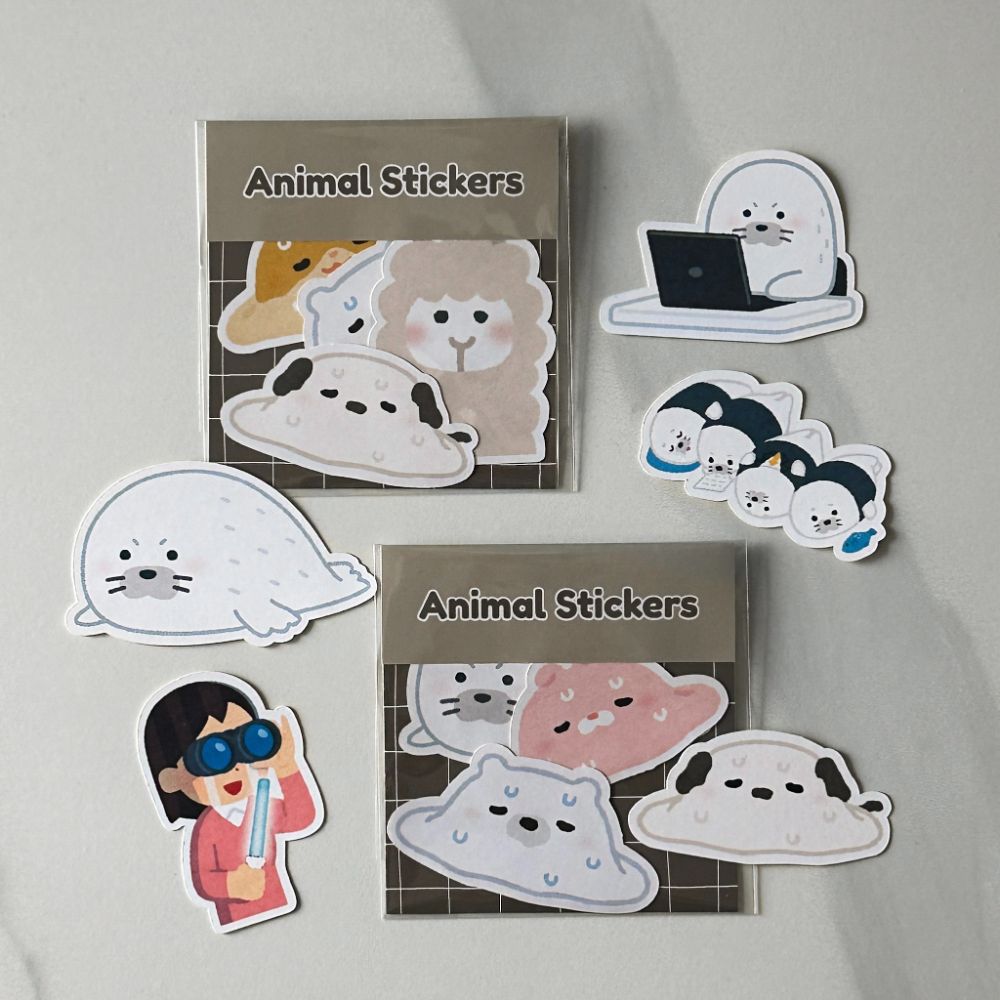 アザラシや動物のイラストで作ったフレークシールのセット